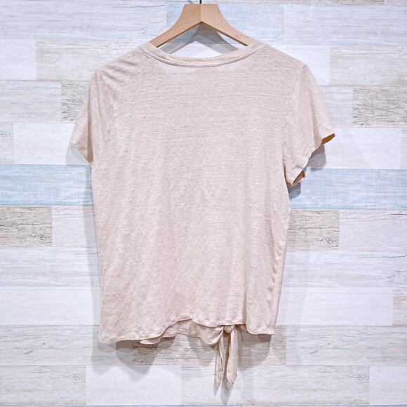J Jill Love Linen Tie Hem Tee Beige Short Sleeve Stretchy Slub Knit Womens Large - Picture 4 of 6